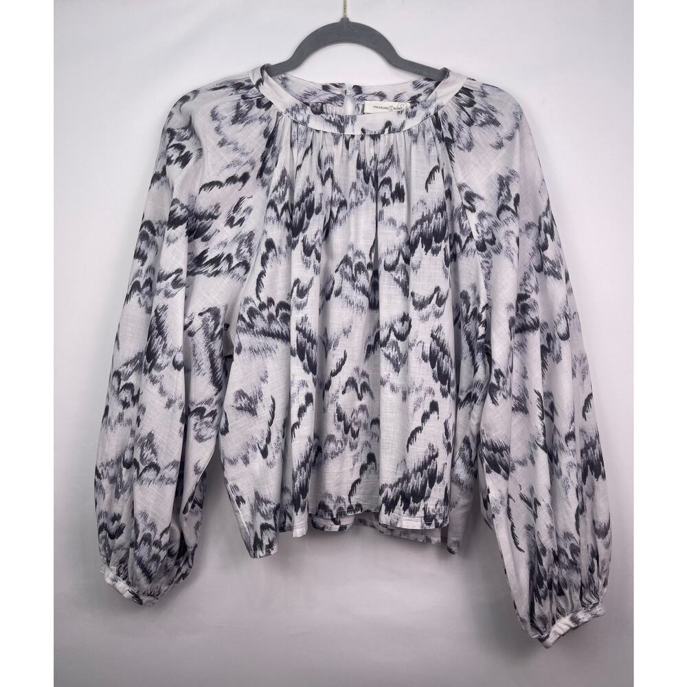 Treasure & Bond 100% Cotton Abstract Print Long Sleeve Blouse Size Small